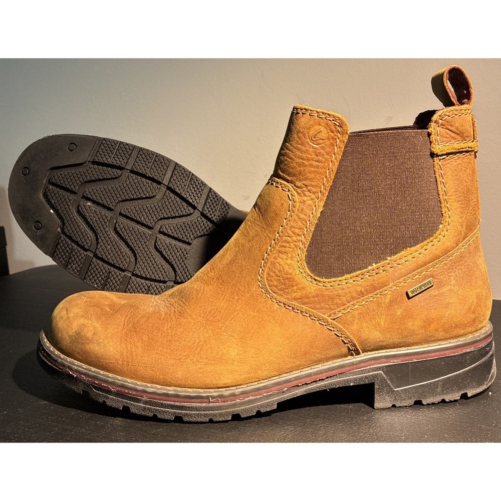 Clarks Morris Up Waterproof Dark Tan Leather Chelsea Boots | Men's Size 10 M |